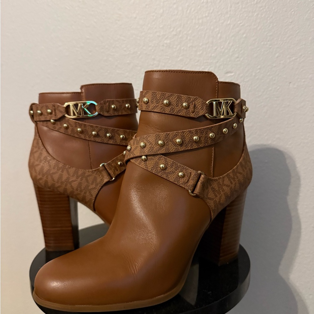 Michael Kors Tan and Brown Ankle Booties with Gold Accents